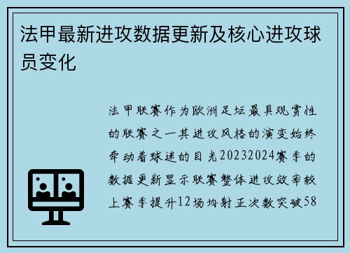 法甲最新进攻数据更新及核心进攻球员变化